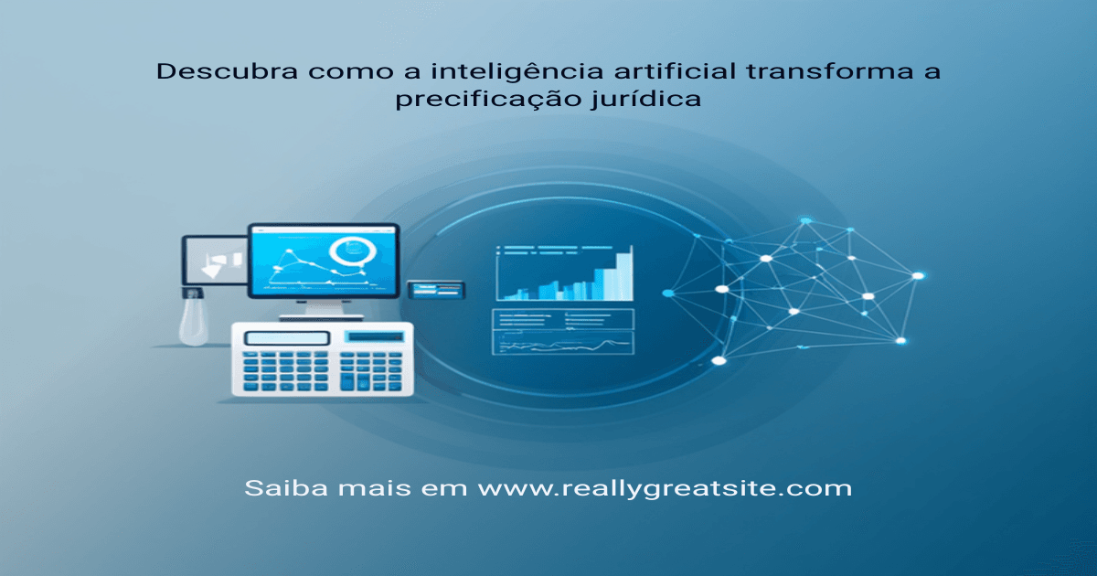 Precificação de serviços jurídicos com IA: calculadora e elementos de inteligência artificial representando modelos de cobrança por hora, êxito ou assinatura